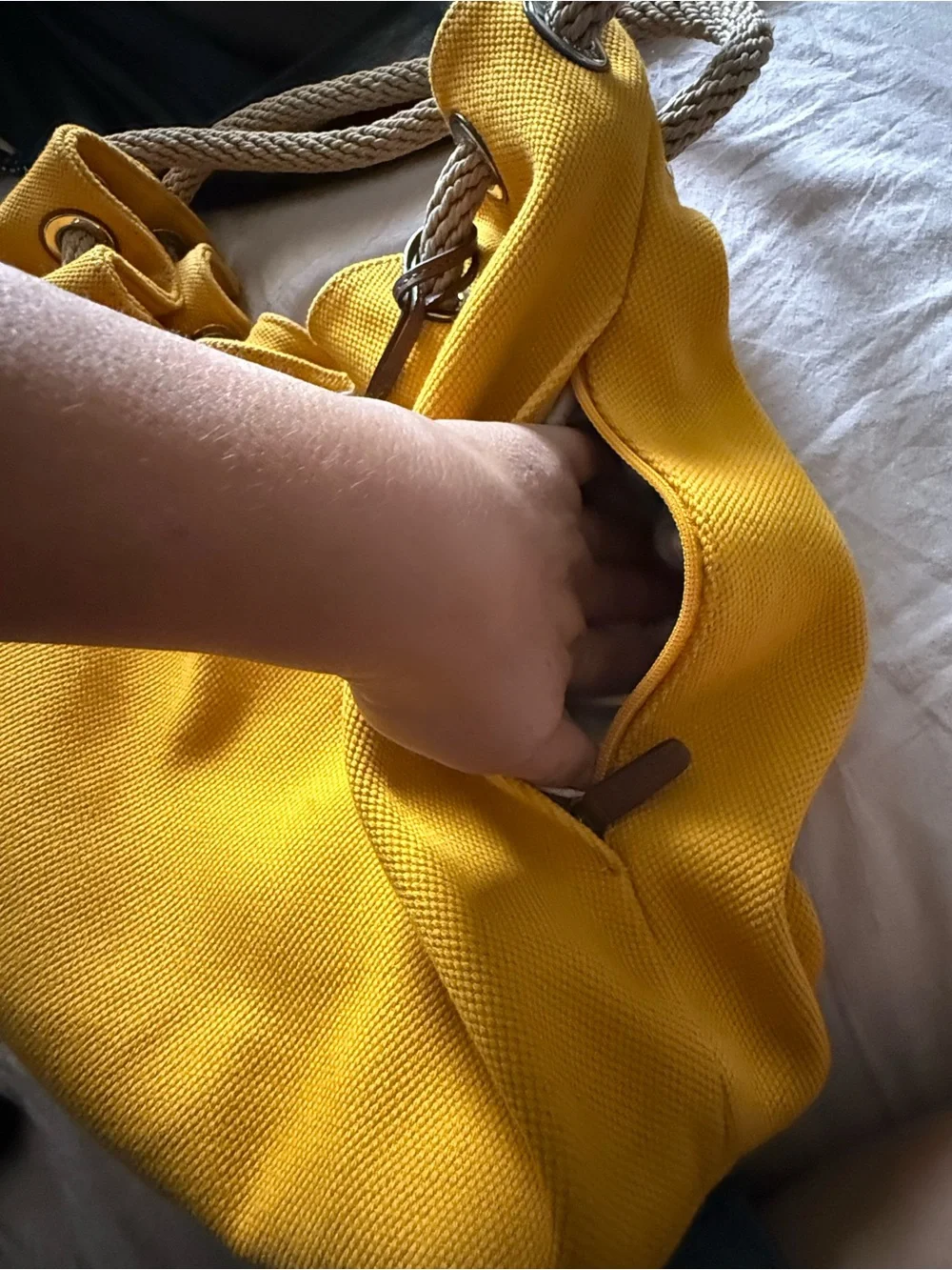 Michael Kors Bright Yellow Canvas Drawstring Shoulder Bag